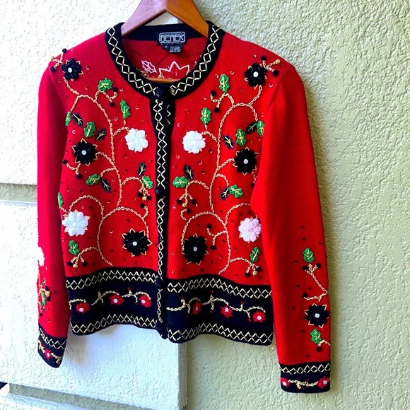 Vintage Christmas Cardigan Sweater BEREK by Takako Saxon - Picture 1 of 10